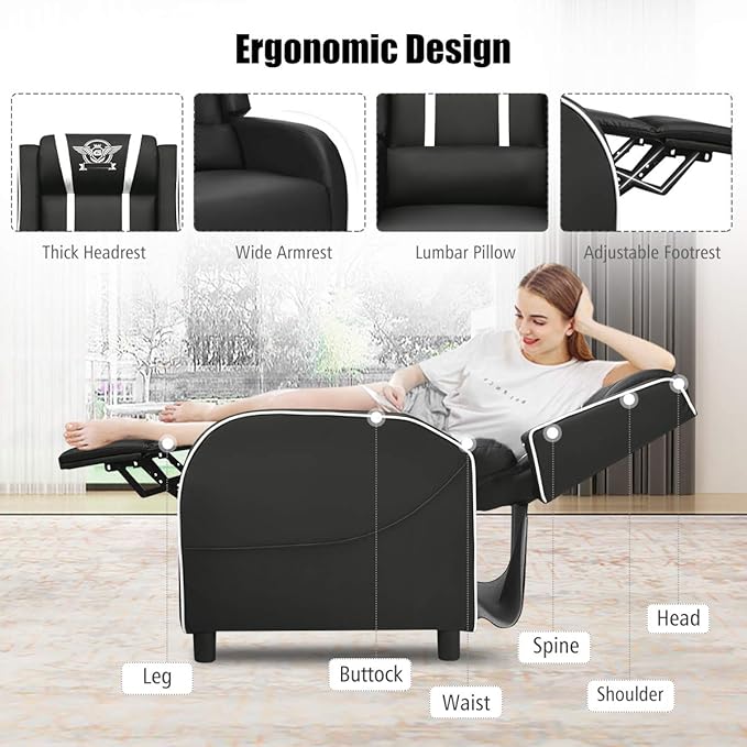 GORELAX Modern Massage Gaming Recliner Chair PU Leather Home Theater Recliner Chairs w/Footrest and Massage Racing Style Sofa Chair for Living Bedroom Gaming Room