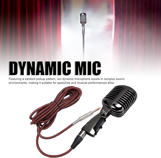 Vintage Retro Old School Microphone Dynamic Microphone Retro Cardioid Pickup Angle Adjustable Mic for Stage Performance KTV (Gunmetal Grey)