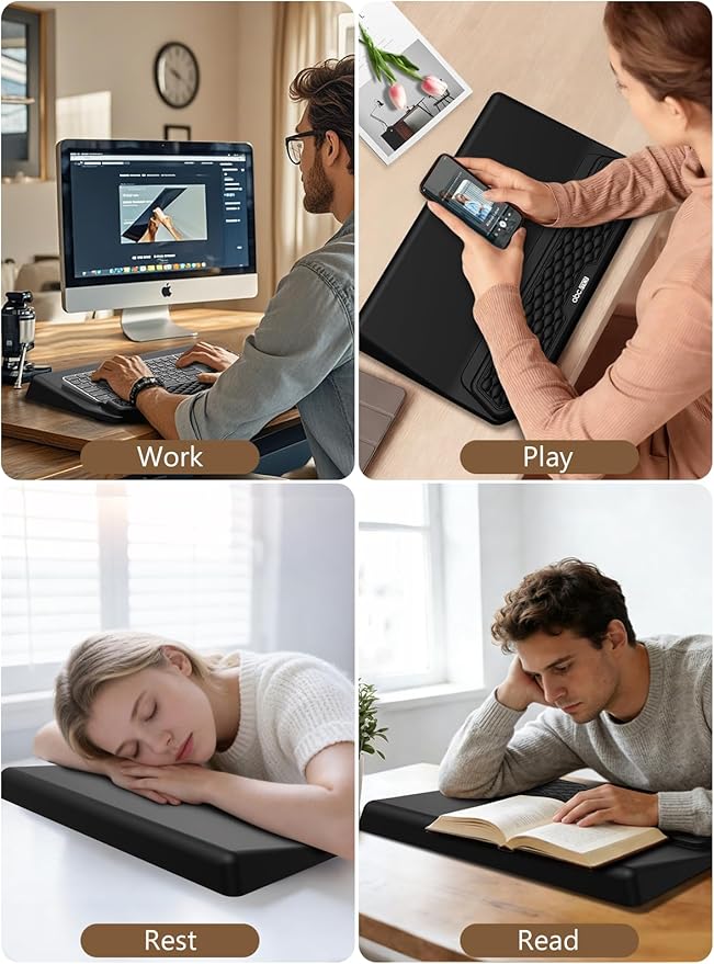 2-in-1 Ergonomic Keyboard Stand with Wrist Rest Comfy Keyboard Riser Holder with Massage Design Black