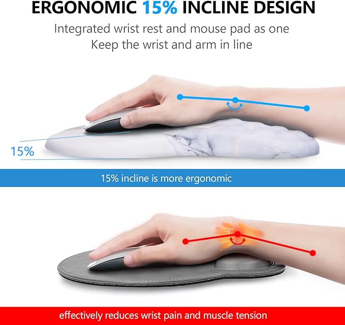 Mouse Pad Wrist Support Laokiiy 2 in1 Keyboard Wrist Rest+ Ergonomic Mouse Pad Non-Slip Wrist Rest for Computer Keyboard Made Easy Typing &amp Relieve Wrist Pain(White Gold Gray Marble)