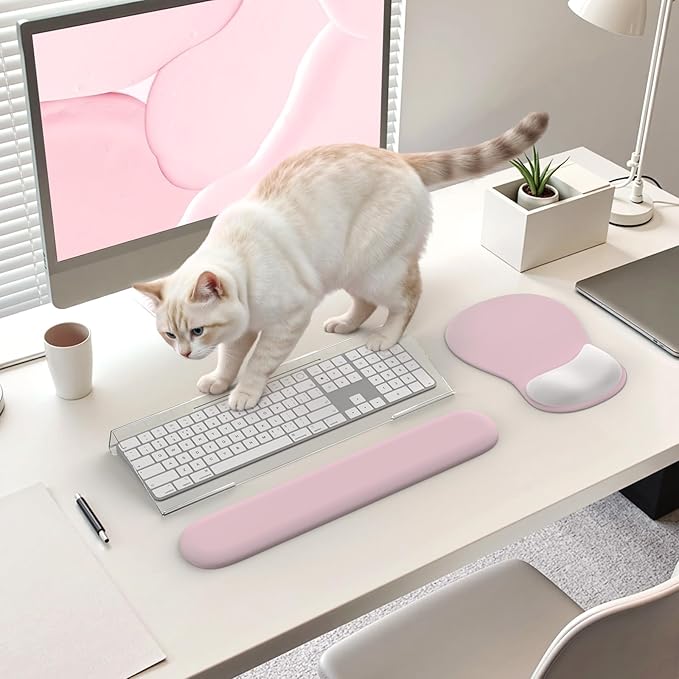 iCasso Keyboard Wrist Rest Blush Pink Ergonomic Mouse Pad with Wrist SupportAcrylic Clear Keyboard Stand for DesktopNon-Slip Mousepad Set for Office Home Gaming