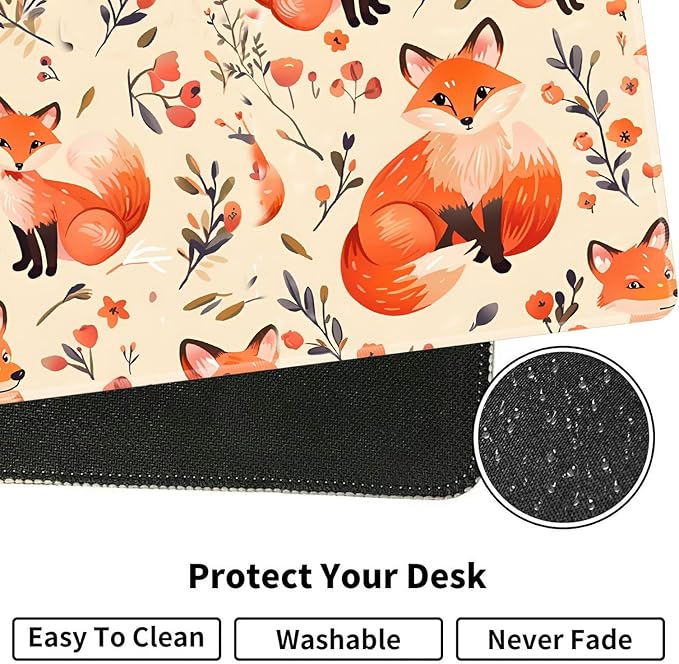 Large XXL Gaming Desk Mat 31.5x 11.8 Ergonomic Keyboard Wrist Rest &amp Mouse Pad Wrist Rest + Coaster Set Non-Slip Base Memory Foam Office and Home Little Fox