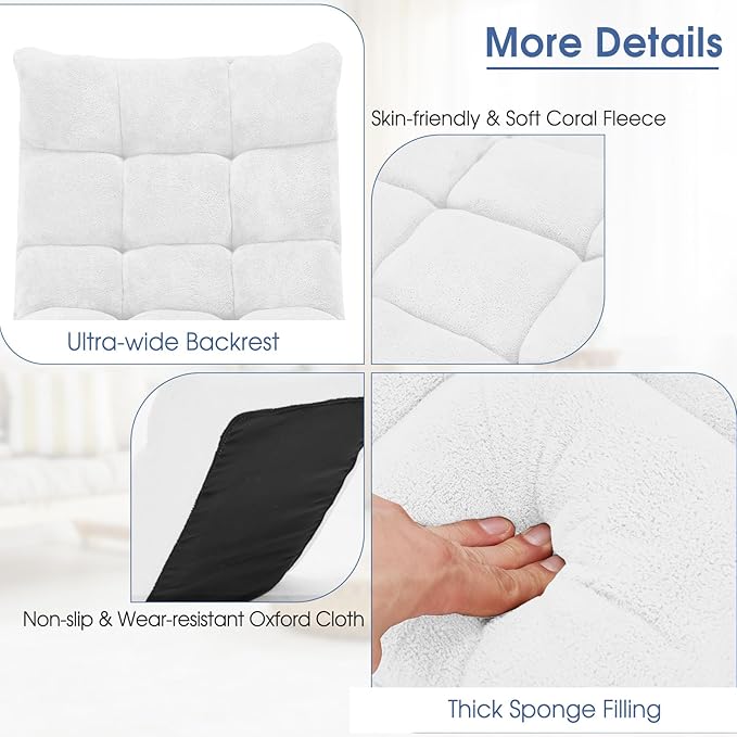 GORELAX Memory Foam Floor Chair 14-Poistion Adjustable Reading Gaming Chair Recliner Folding Cushioned Meditation Chair with Back Support Padded Lazy Sofa for Adults Kids (White)