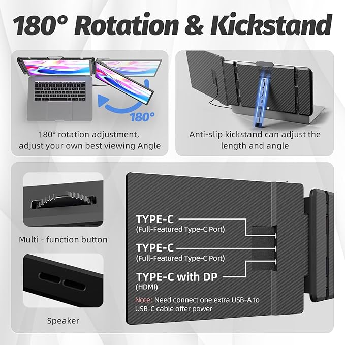 2K Laptop Monitor Extender - 13 IPS 1440P Dual Monitor Attachment Plug &amp Play Multiple Screens for 13-17 Laptop Compatible with Wins Mac Dex Chrome Travel Gaming Work