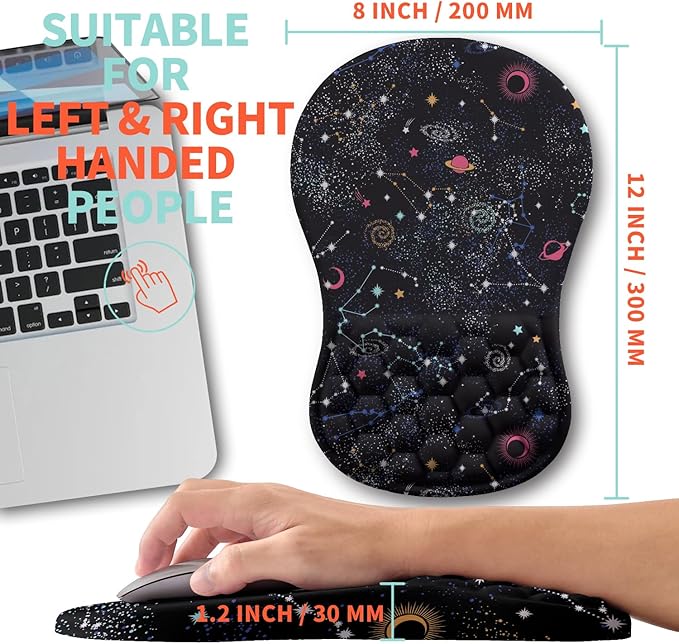 Ergonomic Mouse Pad Wrist Support with Memory Foam Massage Bulge Carpal Tunnel Pain Relief Mousepad Wrist Rest for Mouse(12x8 inch Galaxy)