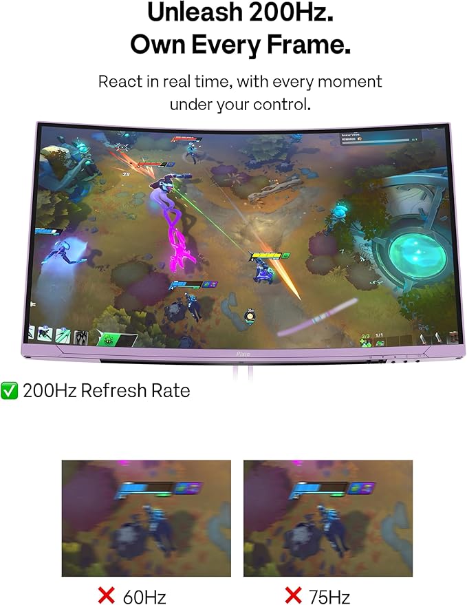Pixio PXC248WAVE Purple 24 inch 200Hz Refresh Rate FHD 1080p Resolution 1500R Curve Fast VA Panel 1ms GTG Response Time HDR Curved Gaming Monitor and PS1S Wave Purple Single Monitor Arm