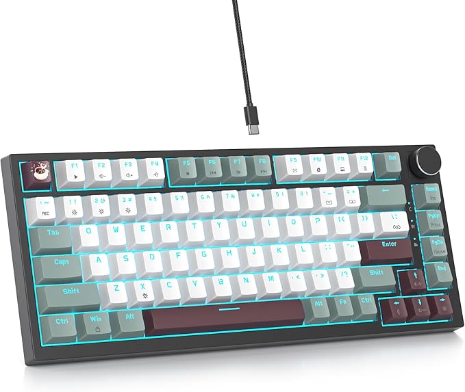 Mist 75% Wired Gaming Keyboard - Hot Swappable Gasket Mount Red Switch RGB Backlit 82-Key TKL Mechanical Keyboard NKRO for PC/Laptop Windows Gamers
