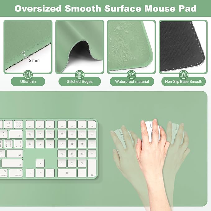 4-in-1 Large Gaming Mouse Pad Keyboard Wrist Rest Pad &amp Wrist Support Mousepad Set Extended Desk Pad Waterproof Desk Mat Protector for Home Office Decor Study Game 35.4×15.7 Inches I Sage Green