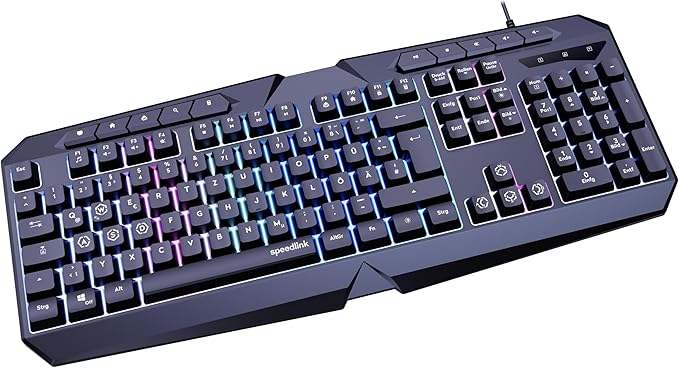 Speedlink LUDICIUM RGB Rainbow Gaming Keyboard Computer Keyboard Wired RGB Gaming Keyboard German QWERTY Layout Windows Key Lock WASD Switch 10 Multimedia Keys Black