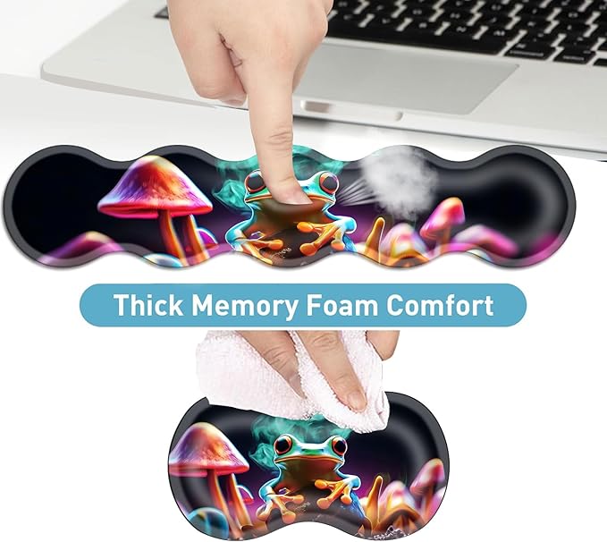 Keyboard Mouse Pad Set Extended Gaming Mouse Pad+Ergonomics Keyboard Wrist Rest Support Memory Foam Easy Typing Pain Relief 4Pcs XL Ultra Thick Desk MatPsychedelic Frog Mushroom