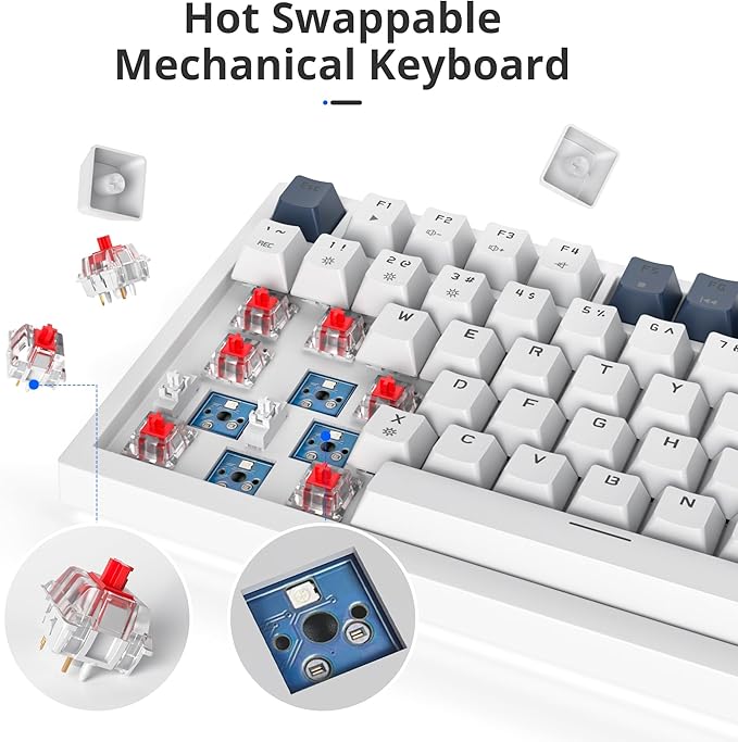 Owpkeenthy Wired 75% Mechanical Gaming Keyboard 82 Key Gasket Mechanical Keyboard with Volume Knob Hot Swappable Linear Red Switch RGB Backlit for PC Laptop (White Earth)