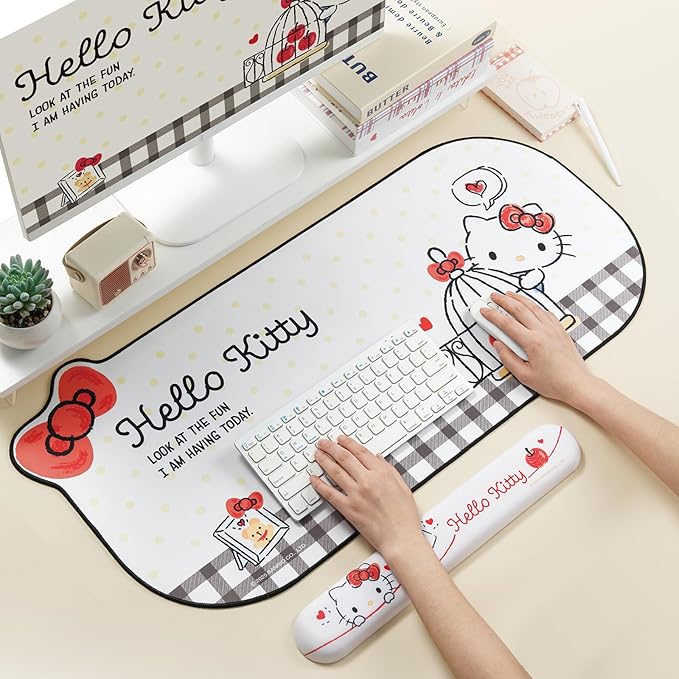 Cartoon Cat Mouse Pad Wrist Rest Support Set Non-Slip Desk Mat and Memory Foam Wrist Rest for Keyboard and Mouse Perfect for Gaming or Home Office Work - HLK