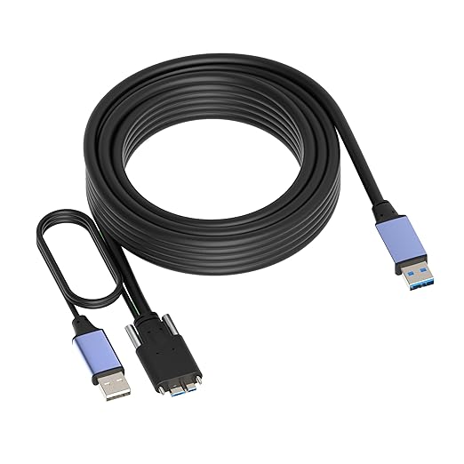 OkyLink 32ft (10M) USB 3.0 to Micro-B Active Cable with Screw Lock - 5Gbps A Male to Micro-B Male Industrial Grade with Integrated Power Cable