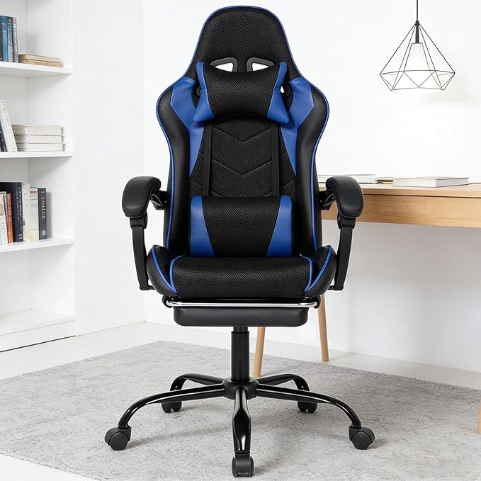 Gaming Chair with Footrest Ergonomic Computer Gaming Chair with Massage Lumbar Support Reclining High Back Gamer Seat for Adults Office Red and Black