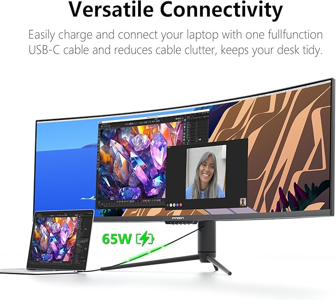 INNOCN 49 240Hz Curved Monitor Ultrawide Gaming QHD 5120 x 1440P Computer Monitor R1800 99% sRGB HDR400 USB Type C DisplayPort HDMI Built-in Speakers Height/Tilt Adjustable - 49C1S
