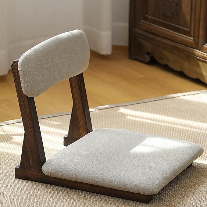 ELEFOCUS Floor SeatTatami Floor ChairPortable Padded Lounge ChairsFloors Meditation Chair with Back Support(Brown Cloth)