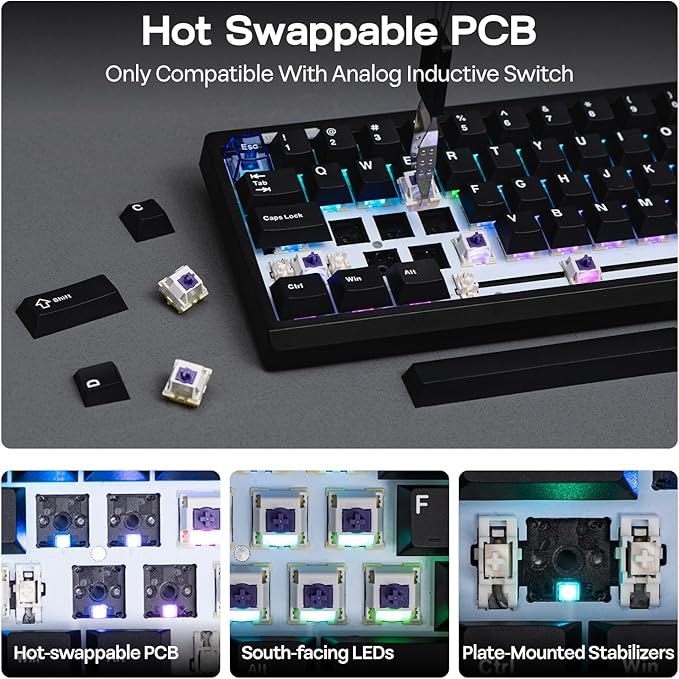 EPOMAKER Magcore65 Lite Wireless Analog Keyboard DKS &amp SOCD 8K Polling Inductive Switch PC &amp PBT Keycap Hot-Swap RGB 2.4G/BT 65% Layout Gaming Keyboard
