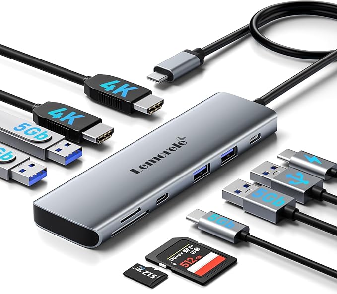 Laptop Docking Station Dual HDMI Monitor 10 in 1 USB C Hub with 2 HDMI Ports PD Charging SD/TF 5 USB C/A Ports Laptop Docking Station for Dell XPS/HP/Lenovo/Surface(MacOS only Supports SST Mode)
