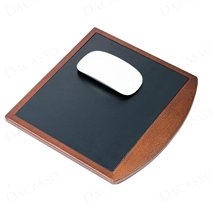 Dacasso Luxury Walnut &amp Black Leather Mouse Pad - Wood &amp Leather for Optical/Analog Mouse - Executive Desk Decor &amp Essential Office Accessories