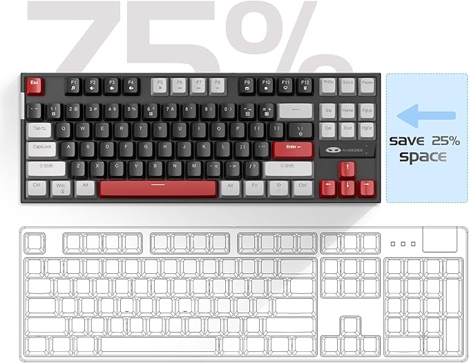 MageGee 75% Mechanical Gaming Keyboard Red Switch LED Blue Backlit 87 Keys Compact TKL Wired Computer Keyboards for Windows Laptop PC Gamer - Black/Grey
