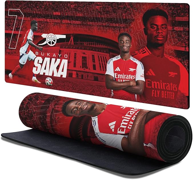 Head Case Designs Officially Licensed Arsenal FC Bukayo Saka 2024/25 Crest Kit and Players 37.4 x 15.75 x 0.16 inches (900 x 400 mm) - XL Gaming Office Desk PC Keyboard Mouse Mat Pad