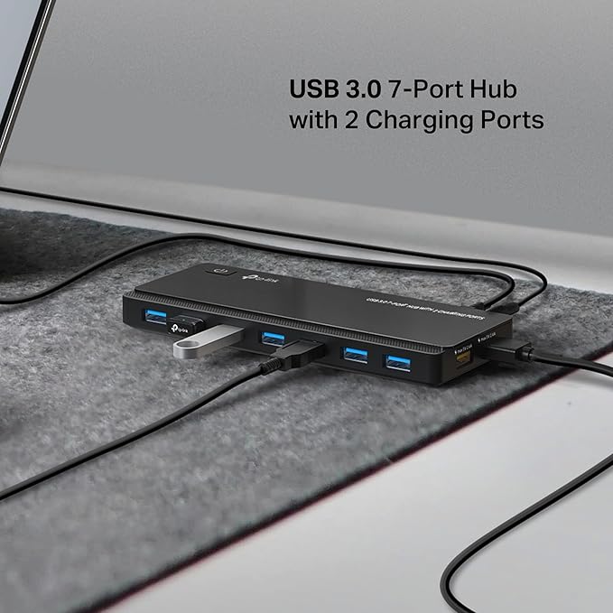 TP-Link Powered USB Hub 3.0 with 7 USB 3.0 Data Ports and 2 Smart Charging USB Ports. Compatible with Windows Mac Chrome &amp Linux OS with Power On/Off Button 12V/4A Power Adapter(UH720)