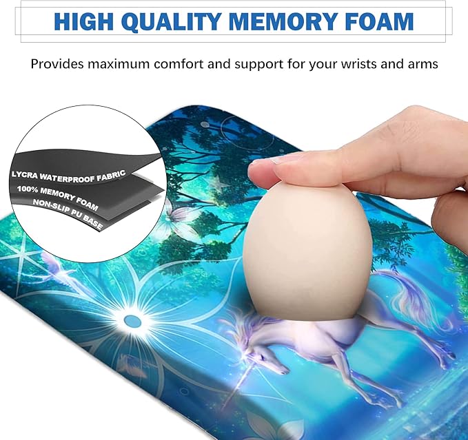 AIMSA Ergonomic Mouse Pad Wrist Rest Support Thick Mousepad Upgraded Memory Foam Pain Relief and Non-Slip PU Base for Home Office Unicorn