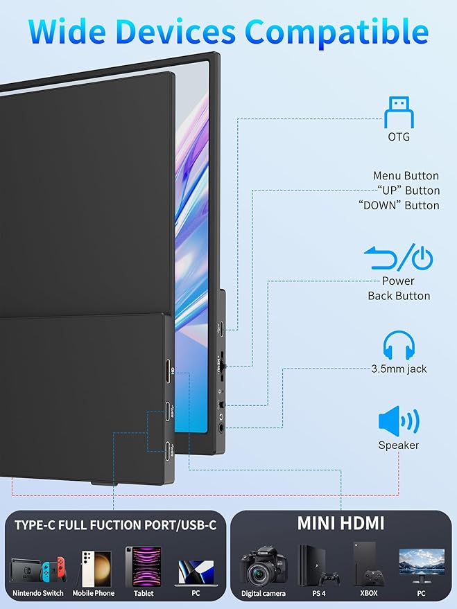 4K Portable Monitor 13.3 UHD IPS Laptop Screen Slim Lightweight Dual USB C HDMI Computer Gaming Display with Speakers Travel Monitor for PC Phone PS5/4 Xbox Switch