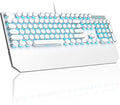 MageGee Typewriter Mechanical Gaming Keyboard Retro Punk White Round Keycaps 104 Keys LED Blue Backlit Wired Keyboards for Laptop MAC PC Gamer with Magnetic Wrist Rest Blue Switch
