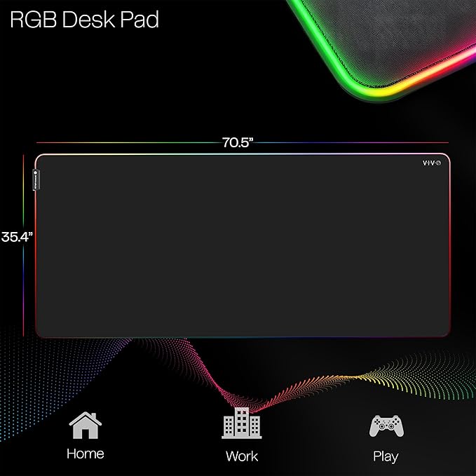 VIVO Extra Large 71 x 36 inch Full Size Desk Pad with RGB Lighting for Office Ambience and Immersive Gaming Oversized Mouse Pad Table Top Cover 12 Color Modes Non-Slip Base Black DESK-PAD72-36