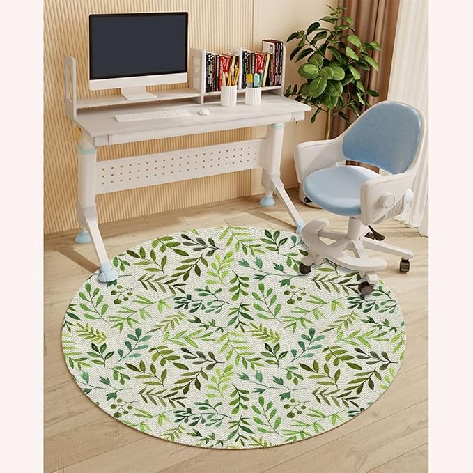 Olive Avocado Green PU Leather Office Chair Mat for Hardwood Floor Computer Chair Mat Green Leaf Watercolor Style for Home/Office Rolling Chair and Computer Desk Romantic Nature Diameter 55 in