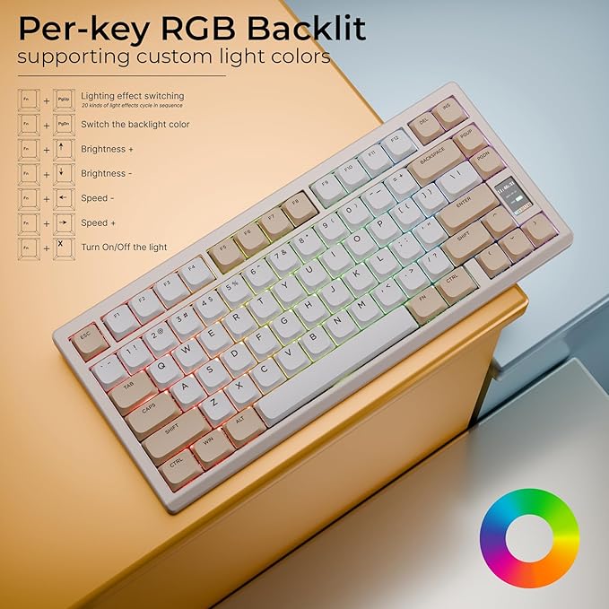 Mechanical Keyboard Chilkey ND75 LP Wireless Gaming Keyboard with LCD Screen Bluetooth 5.3/2.4G/USB-C Hot Swappable Per-Key RGB Custom Thin Front Wrist Rest Full-Aluminum PC/Mac Support