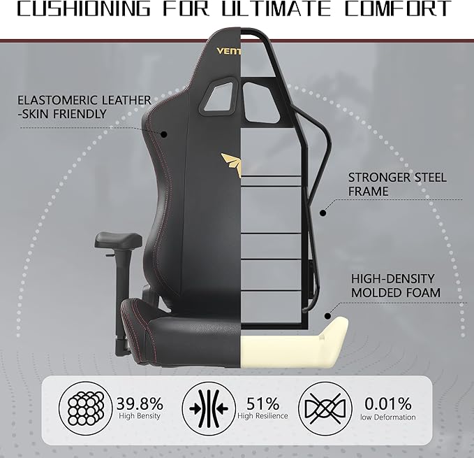 Gaming Chair 4D Adjustable Armrests - 170° Reclining &amp 320lb Capacity High Back Ergonomic Computer Chair with Lumbar Support Office Game Chair for Adults PU Black