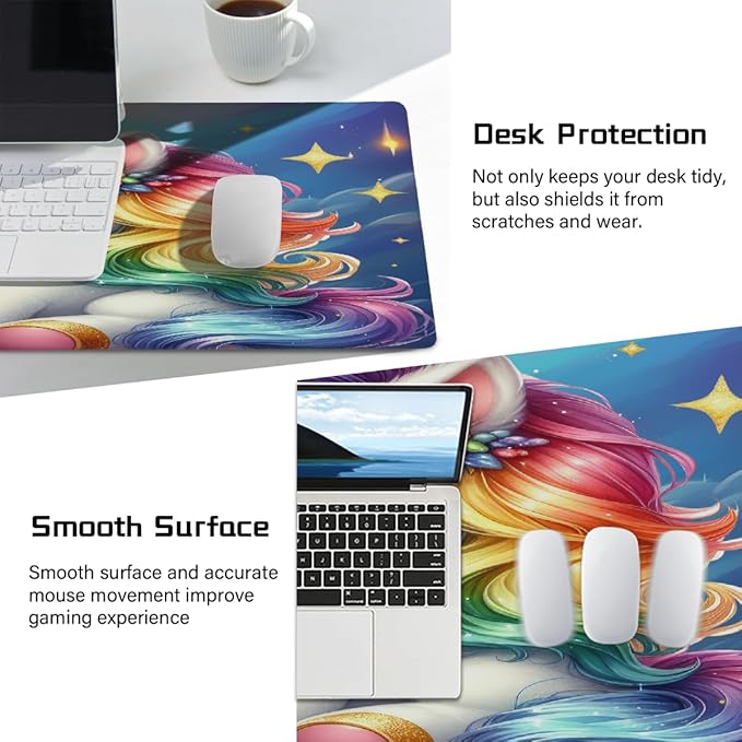 Rainbow Unicorn Galaxy Large Mouse Pad Gaming Mousepad Desk Mat for Desktop Computer Keyboard Waterproof Mouse Mat Desk Pad with Non-Slip Base for Game School Office Home 35.4 x 15.7