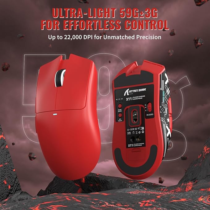 Attack Shark X11&ampX60HE Mechanical Wireless Gaming ComboRapid Trigger Magnetic Switches 8K Keyboard59g Ultra-Light Mouse with Charging Dock 22K DPIPAW3311RGB Backlit 3-Mode with Coiled Cable-R