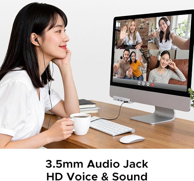 ORICO Clip Docking Station 8-in-1 Clamp USB C Hub with 4K@60Hz HDMI 100W PD Gigabit Ethernet 4xUSB Port AUX 10Gbps Clamp Docking Station for Laptop MacBook PC (Adapter Not Included)