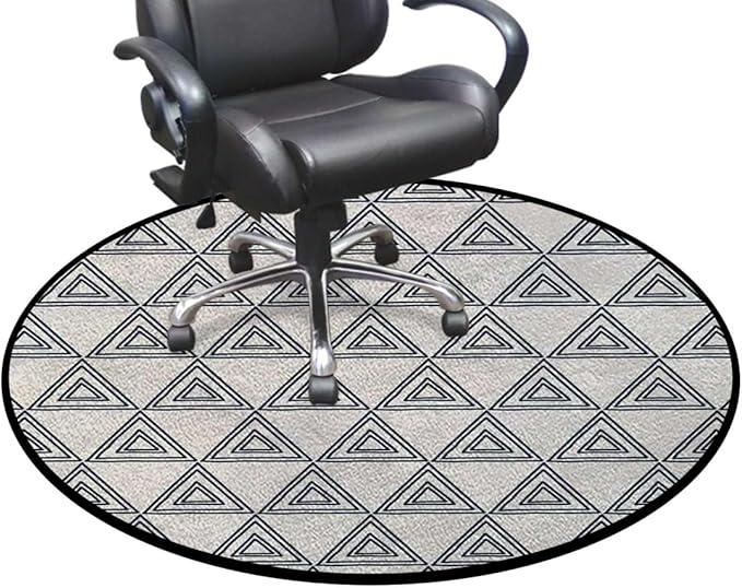 Black White Office Chair Mat Non Slip Round Floor Mat for Hardwood Floor and Protector for Rolling Chair Geometric Inner Triangles Style Diameter 43.3 in