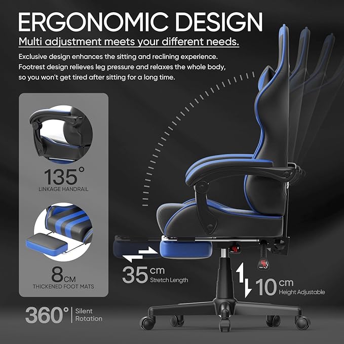 Ferghana Ergonomic Gaming Chair with Footrest Reclining PC Gamer Chair Adjustable Video Game Chair r for Adults Teens Comfortable Computer Office Chair for Gaming Live Streaming Office Desk
