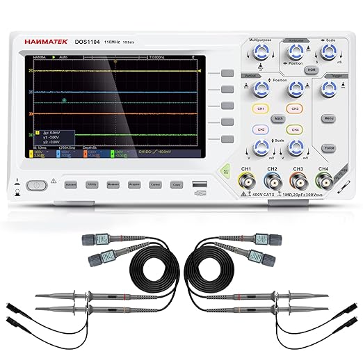 HANMATEK DOS1104 Digital Oscilloscope with 4 Channels and Screen 7 inch / 18 cm TFT-LCD Display Portable Professional Oscilloscope Kit with 1GS/s Sampling Rate