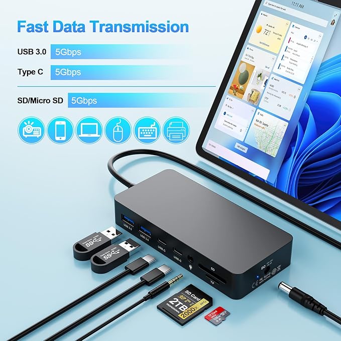 New Dock Triple Displays 4K@60Hz HDMI+USB C+DP Compatible with Surface Pro 12/11/10/9/8/X/7/6/5/4/3 Surface Laptop 7/6/5/4/3/2/1 Surface Laptop Go 3/2/1 Surface Go 4/3/2/1 Surface Book 3/2/1