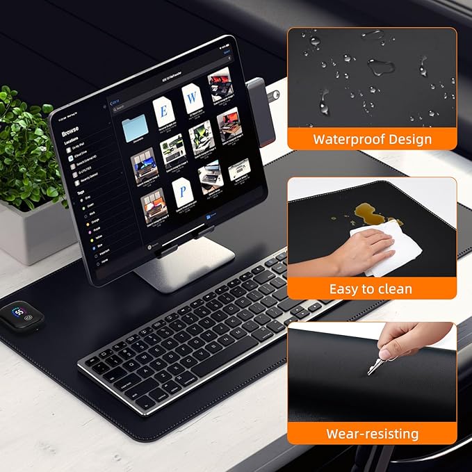 Heated Mouse PadWarm Desk Pad with 3 Levels Heating &amp Timed Auto Shut-OffPU Leather Heated Desk Pad Foot Warmer Pad for Home Office -31.5 x 13 Inch Black