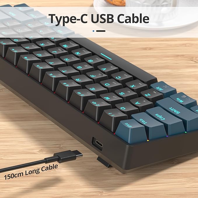 surmen 60% Mechanical Gaming Keyboard with Linear Red Switch Wired Mini Compact Keyboard 60 Percent Backlit for Laptop Desktop PC Gamers（61 Monster B-Rainbow）