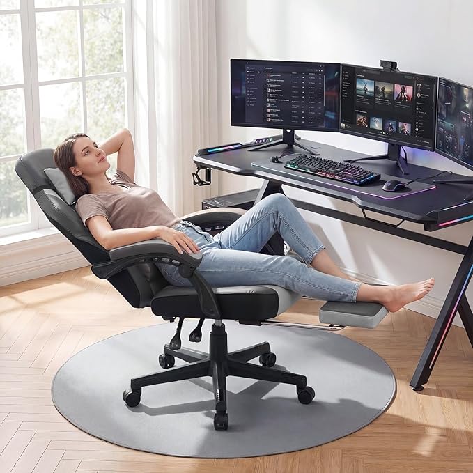 Giantex Gaming Chair Ergonomic Video Game Chair w/Footrest Lumbar Support Headrest Reclining Backrest &amp Linkage Armrests Height Adjustable 360° Swivel Computer Desk Chair for Home Office (Gre