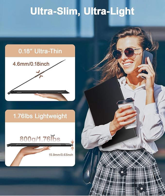 15.3 Laptop Screen Extender Ultra-Thin 1200P Portable Monitor for 14-17.3 Laptops 1.76lbs Lightweight Dual Screen Extender Plug &amp Play Works with Windows/Mac/Android/Chrome
