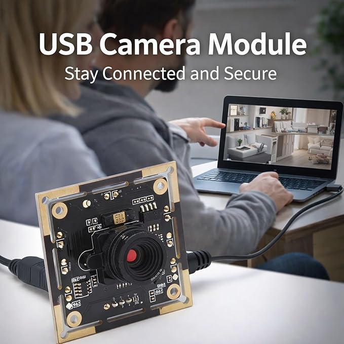 USB Camera Module 1MP 720P 60 Degree View 30FPS Frame Rate Black - QR Code Scanning Face Recognition USB Plug and Play