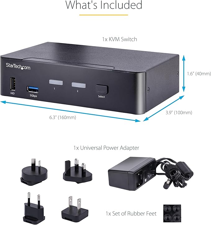 StarTech.com 2-Port USB-C KVM Switch Single 4K 60Hz DisplayPort Monitor 3.5mm Audio 6X USB Hub Ports Hot Key Switching Thunderbolt 3/4 Compatible TAA (SV231DPUCA)