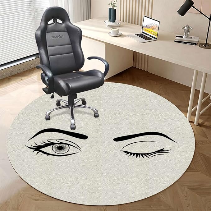 Black Lilac PU Leather Office Chair Mat for Hardwood Floors Eyelash Cartoon Style Dramatic Easy Glide Floor Protector Mat for Office Chairs Woman Eyes Diameter 39.4 in