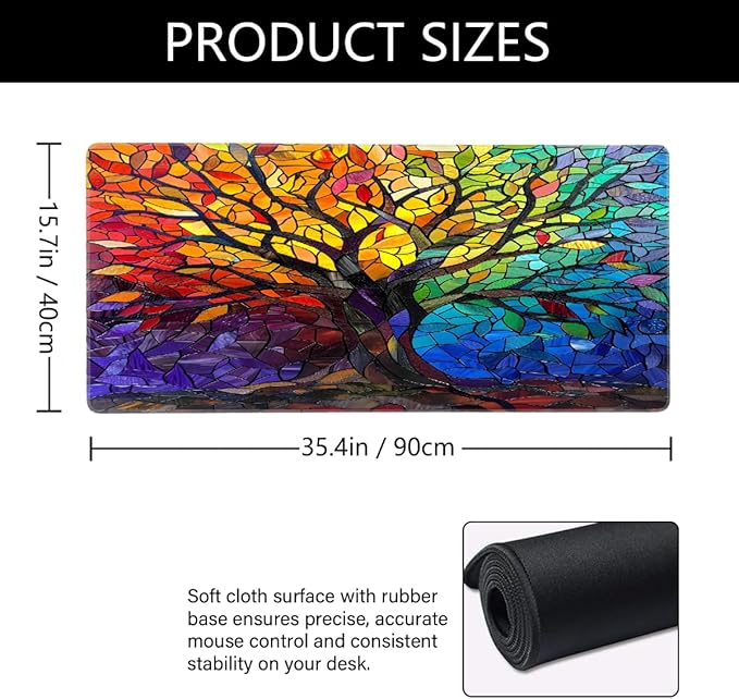 Color Tree Glass Large Mouse Pad Gaming Mousepad Desk Mat for Desktop Computer Keyboard Waterproof Mouse Mat Desk Pad with Non-Slip Base for Game School Office Home 35.4 x 15.7