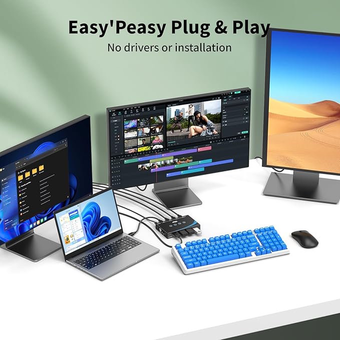 eKL USB 3.0 Switch 4 Computers Sharing USB Peripherals 4 Port USB Switcher Sharing Mouse Keyboard Scanner Printer with 3.5mm Headset Jack Audio Out Includes 4 USB 3.0 Cables and Remote