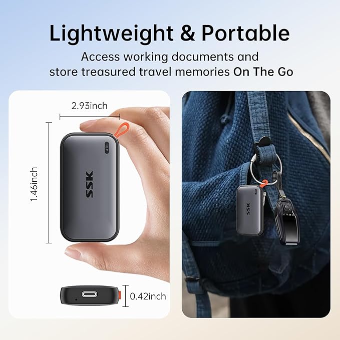 SSK Portable SSD 4TB External Solid State Drives up to 1050MB/s USB C SSD External Hard Drive USB 3.2 Gen2 for iPhone 15/Pro Windows Mac Android Phones and Tablets